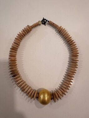 Wood Bead Necklace with Gold Accent